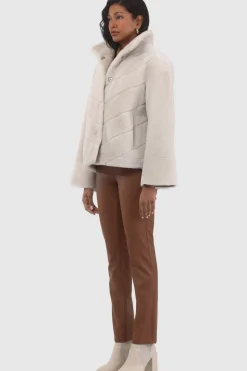 Reversible Merino Shearling Lamb Chevron Jacket With Horizontal Bottom