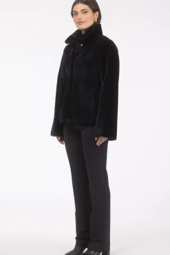 Reversible Merino Shearling Lamb Chevron Jacket With Horizontal Bottom