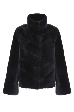 Reversible Merino Shearling Lamb Chevron Jacket With Horizontal Bottom