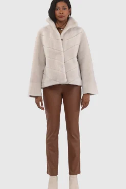 Reversible Merino Shearling Lamb Chevron Jacket With Horizontal Bottom