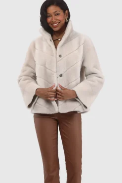 Reversible Merino Shearling Lamb Chevron Jacket With Horizontal Bottom