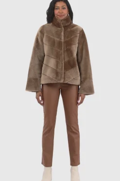 Reversible Merino Shearling Lamb Chevron Jacket With Horizontal Bottom