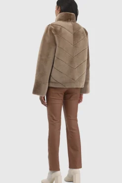 Reversible Merino Shearling Lamb Chevron Jacket With Horizontal Bottom