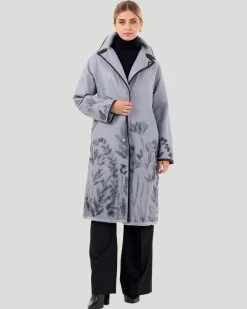 Reversible Select Shearling Lamb Short Coat With Floral Embroidery