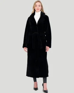 Reversible Select Shearling Lamb Coat With Side Slits And Belt