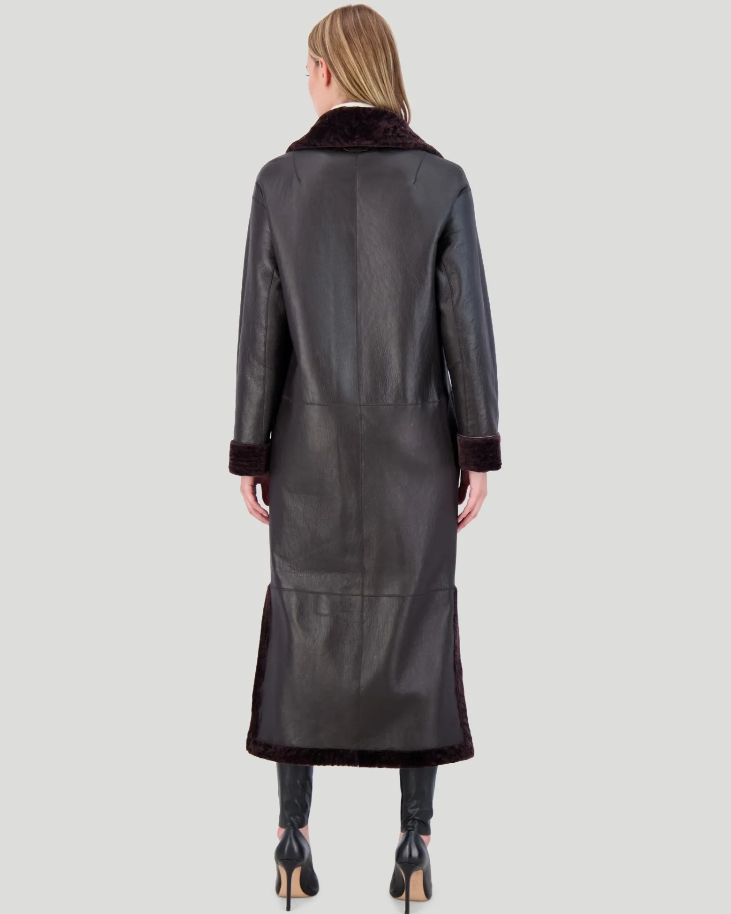 Reversible Select Shearling Lamb Coat With Side Slits And Belt