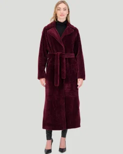 Reversible Select Shearling Lamb Coat With Side Slits And Belt