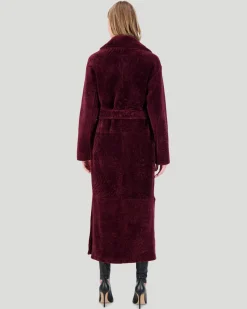 Reversible Select Shearling Lamb Coat With Side Slits And Belt
