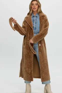 Reversible Select Shearling Lamb Coat With Side Slits And Belt