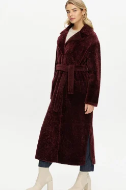 Reversible Select Shearling Lamb Coat With Side Slits And Belt