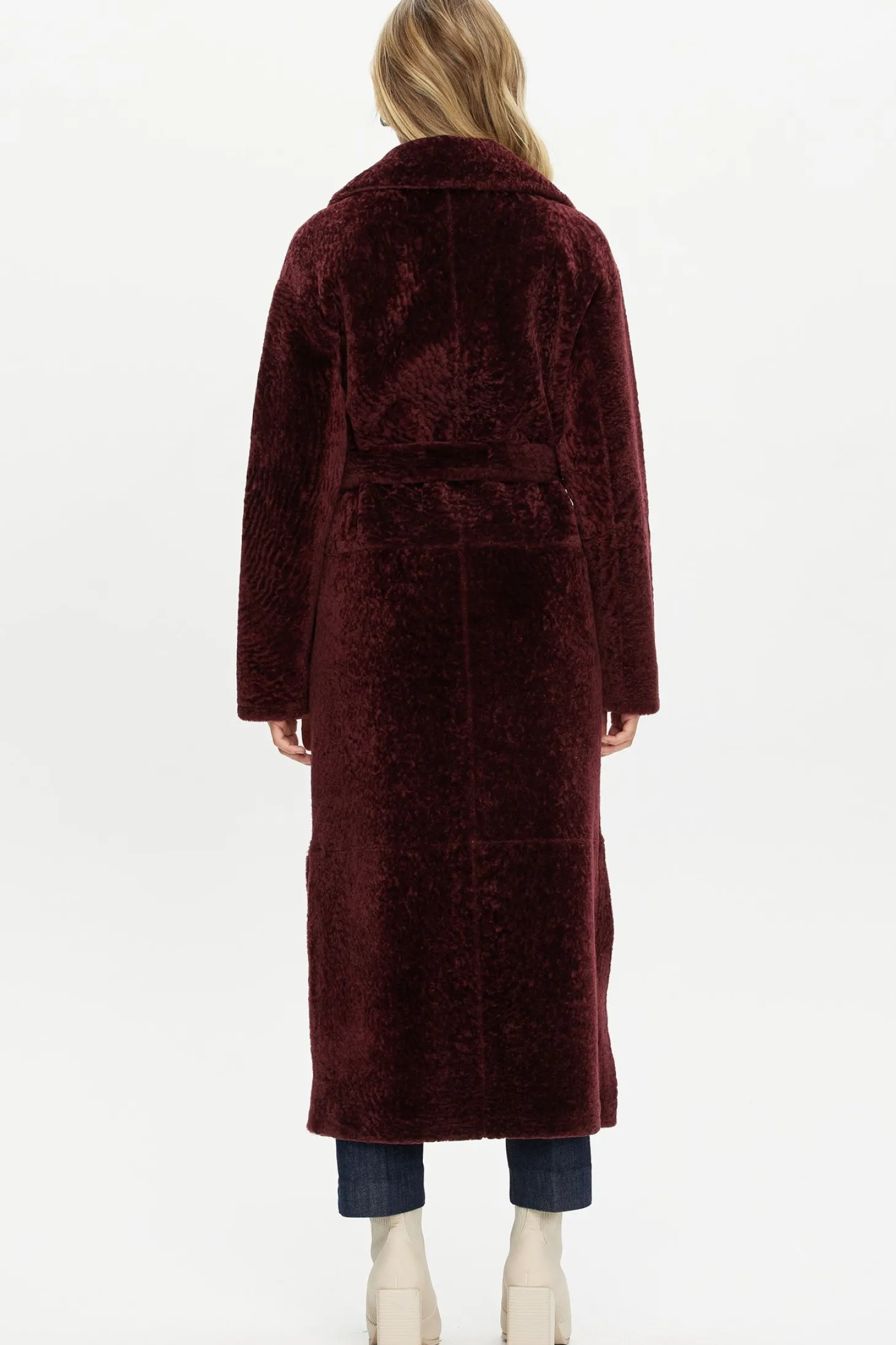 Reversible Select Shearling Lamb Coat With Side Slits And Belt