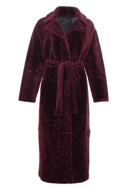 Reversible Select Shearling Lamb Coat With Side Slits And Belt