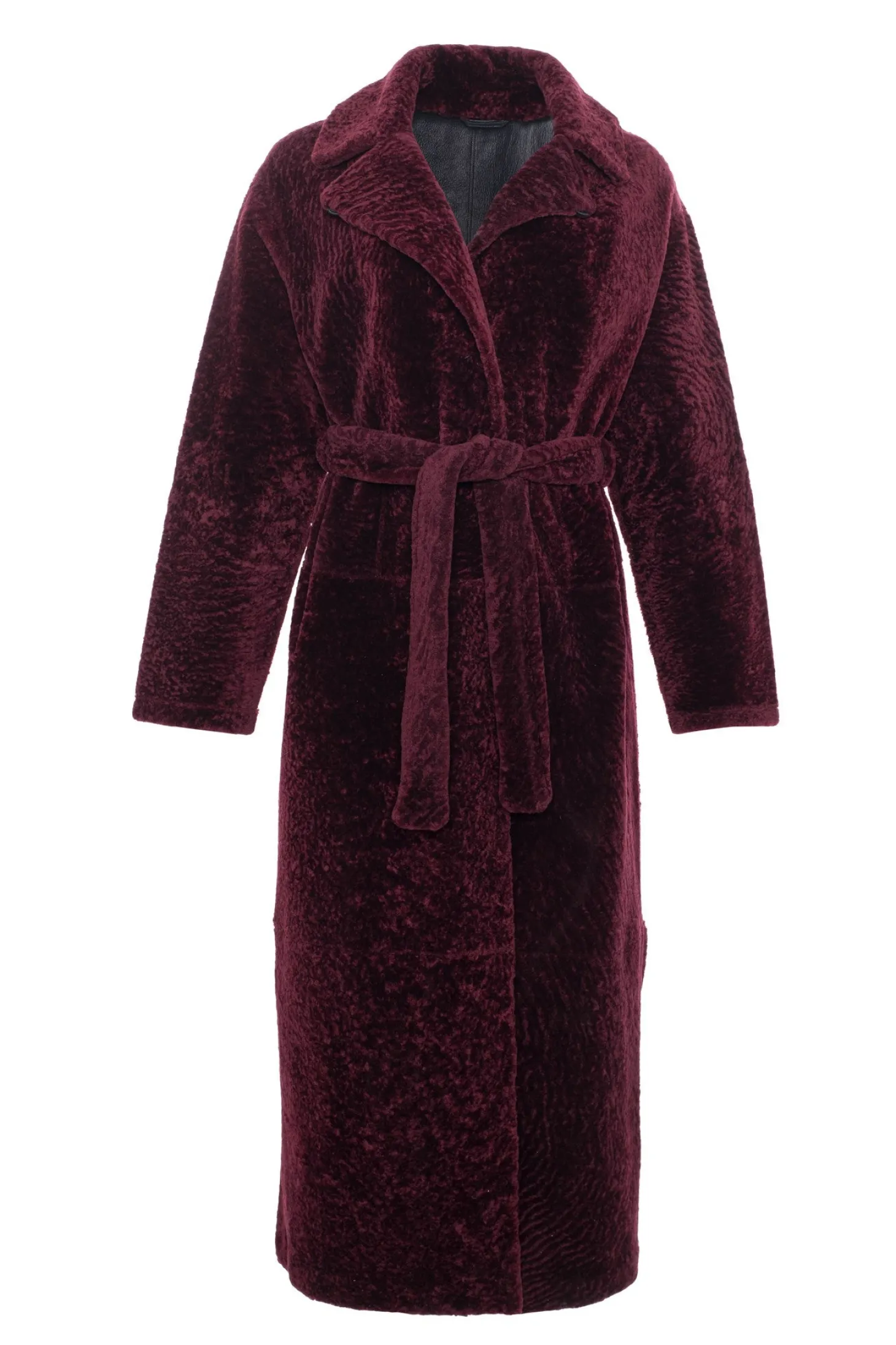 Reversible Select Shearling Lamb Coat With Side Slits And Belt