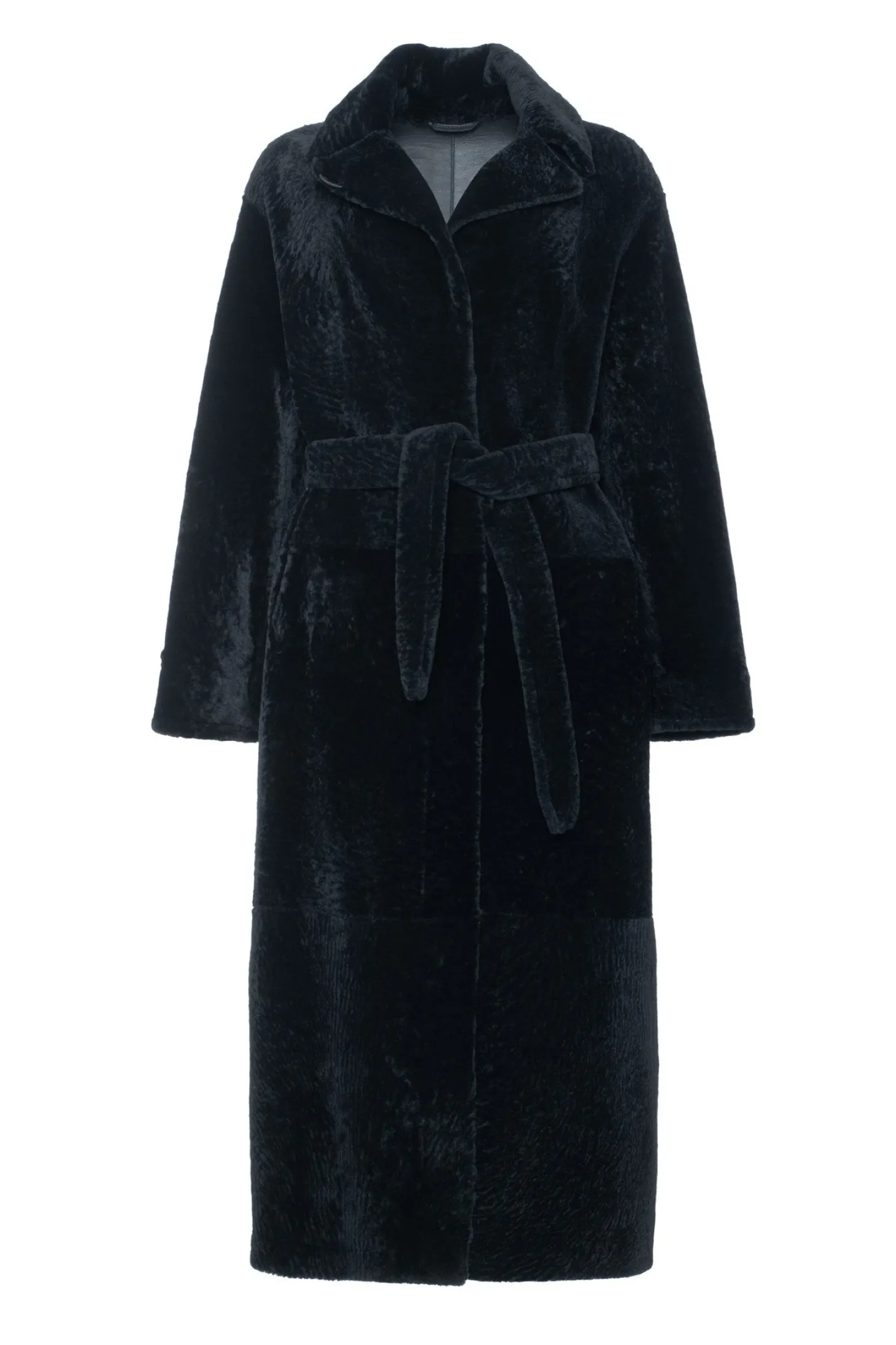 Reversible Select Shearling Lamb Coat With Side Slits And Belt