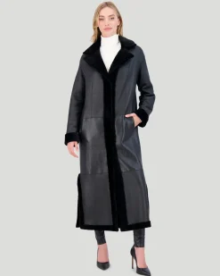 Reversible Select Shearling Lamb Coat With Side Slits And Belt