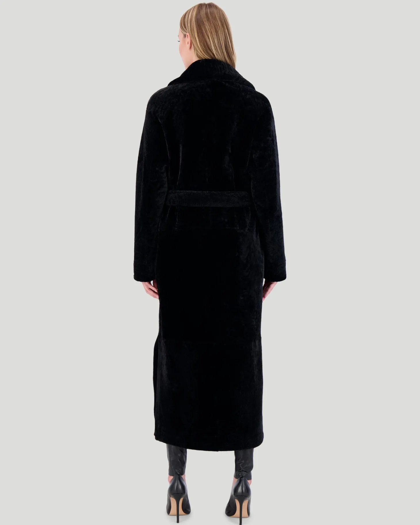 Reversible Select Shearling Lamb Coat With Side Slits And Belt