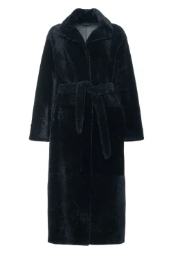 Reversible Select Shearling Lamb Coat With Side Slits And Belt