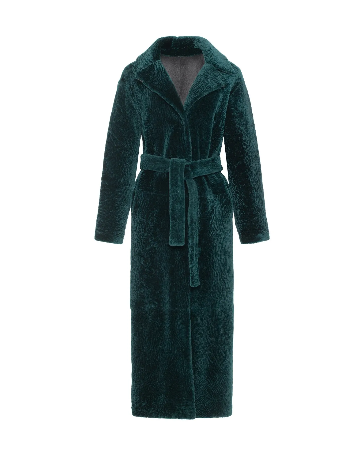 Reversible Select Shearling Lamb Coat With Side Slits And Belt