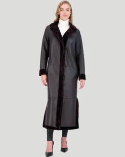 Reversible Select Shearling Lamb Coat With Side Slits And Belt