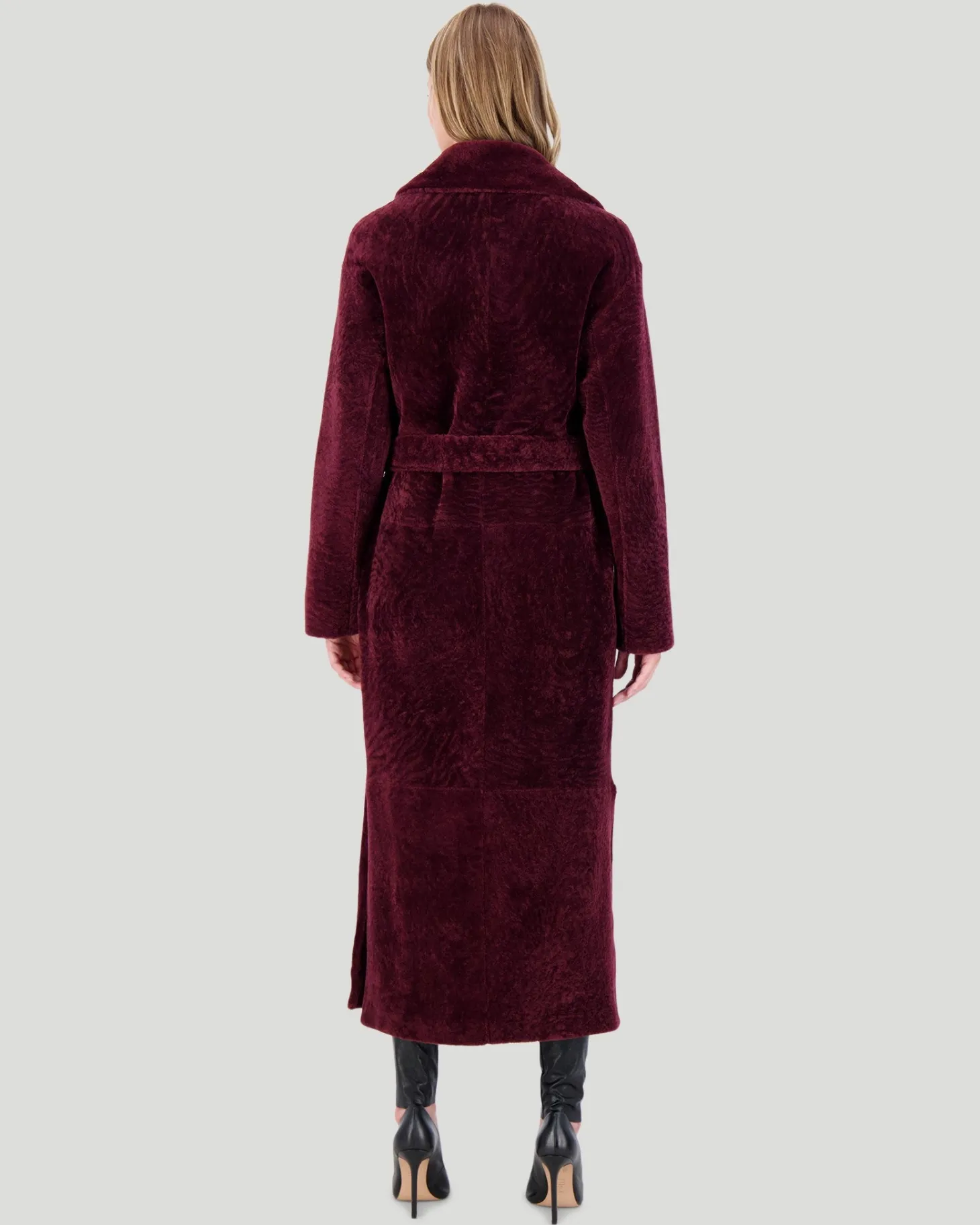 Reversible Select Shearling Lamb Coat With Side Slits And Belt