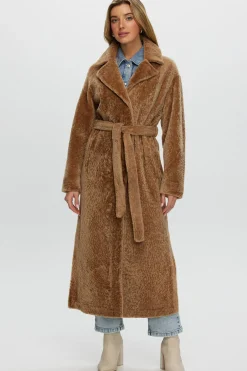 Reversible Select Shearling Lamb Coat With Side Slits And Belt