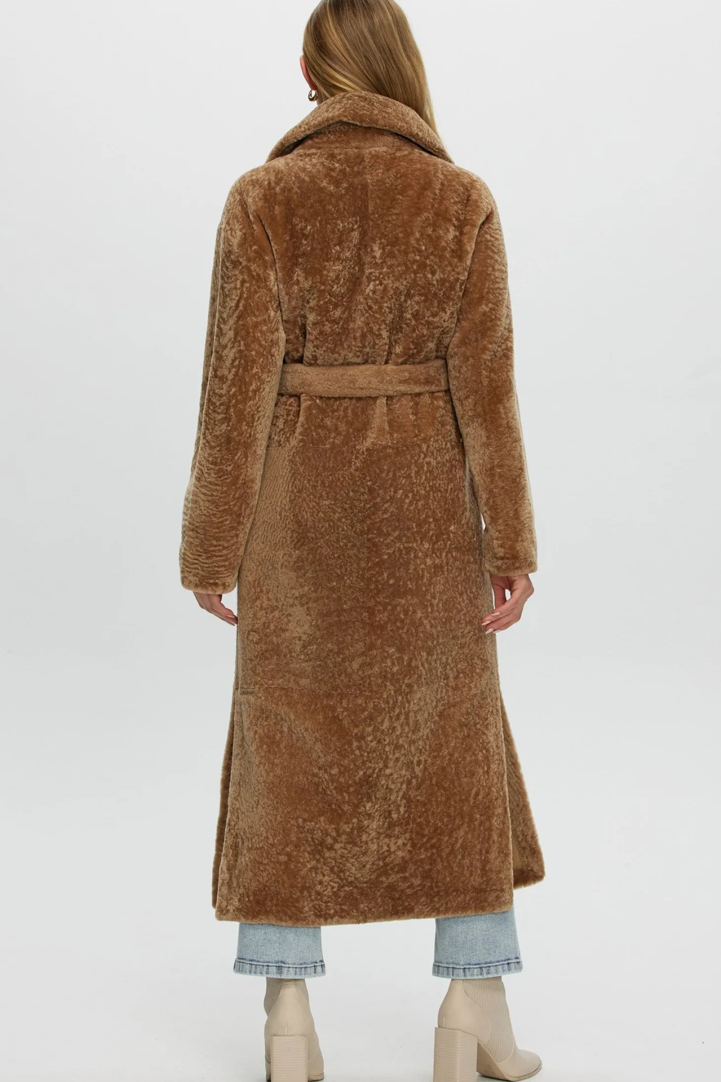 Reversible Select Shearling Lamb Coat With Side Slits And Belt