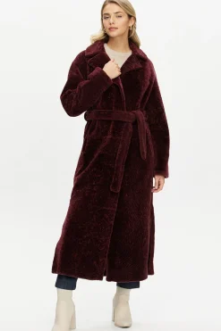 Reversible Select Shearling Lamb Coat With Side Slits And Belt