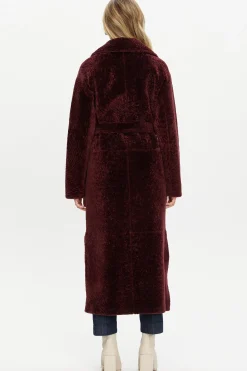 Reversible Select Shearling Lamb Coat With Side Slits And Belt