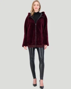Reversible Select Shearling Lamb Zip Parka With Ribbed Hem