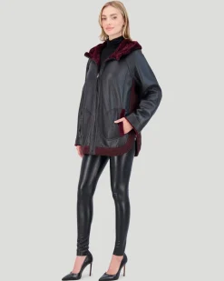 Reversible Select Shearling Lamb Zip Parka With Ribbed Hem