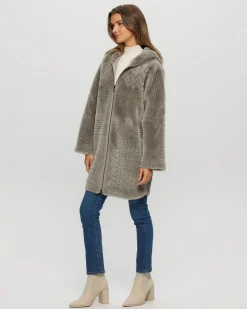 Reversible Select Shearling Lamb Parka With Grooved Pattern