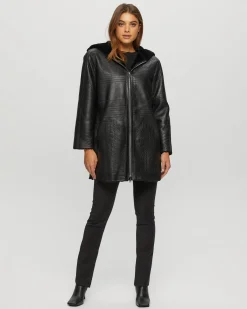 Reversible Select Shearling Lamb Parka With Grooved Pattern