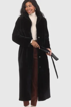 Reversible Select Shearling Lamb Coat With Embroiderd Trim, Belt