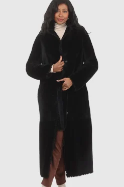 Reversible Select Shearling Lamb Coat With Embroiderd Trim, Belt