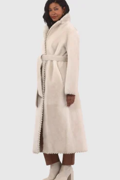 Reversible Select Shearling Lamb Coat With Embroiderd Trim, Belt