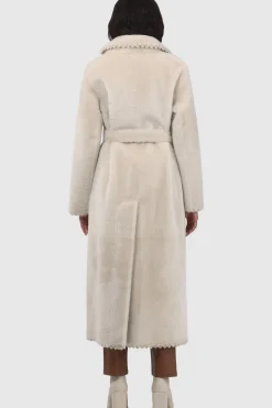 Reversible Select Shearling Lamb Coat With Embroiderd Trim, Belt