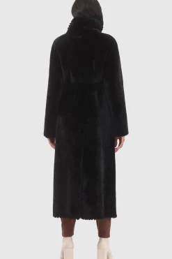 Reversible Select Shearling Lamb Coat With Embroiderd Trim, Belt