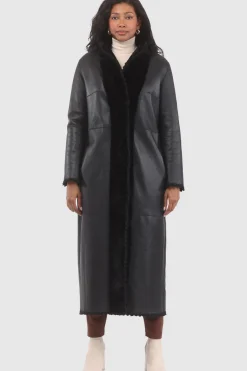 Reversible Select Shearling Lamb Coat With Embroiderd Trim, Belt