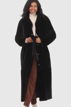 Reversible Select Shearling Lamb Coat With Embroiderd Trim, Belt