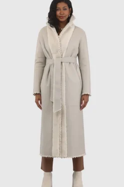 Reversible Select Shearling Lamb Coat With Embroiderd Trim, Belt
