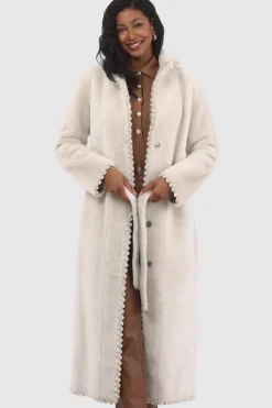 Reversible Select Shearling Lamb Coat With Embroiderd Trim, Belt