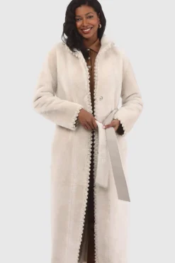 Reversible Select Shearling Lamb Coat With Embroiderd Trim, Belt