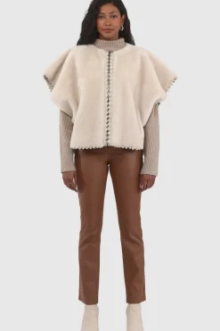 Reversible Select Shearling Lamb Collarless Jacket With Embroidered Trim