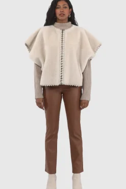 Reversible Select Shearling Lamb Collarless Jacket With Embroidered Trim