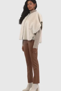 Reversible Select Shearling Lamb Collarless Jacket With Embroidered Trim