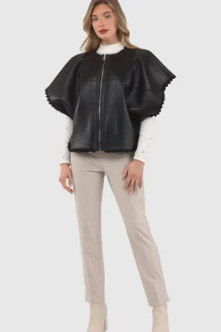 Reversible Select Shearling Lamb Collarless Jacket With Embroidered Trim