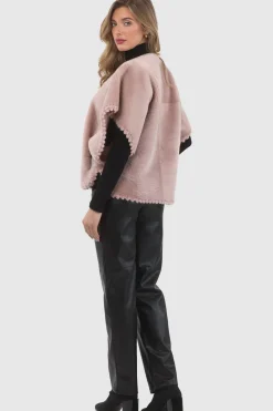 Reversible Select Shearling Lamb Collarless Jacket With Embroidered Trim