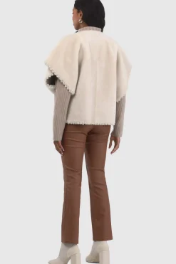 Reversible Select Shearling Lamb Collarless Jacket With Embroidered Trim