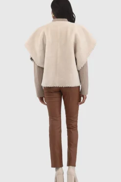 Reversible Select Shearling Lamb Collarless Jacket With Embroidered Trim