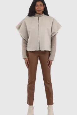 Reversible Select Shearling Lamb Collarless Jacket With Embroidered Trim